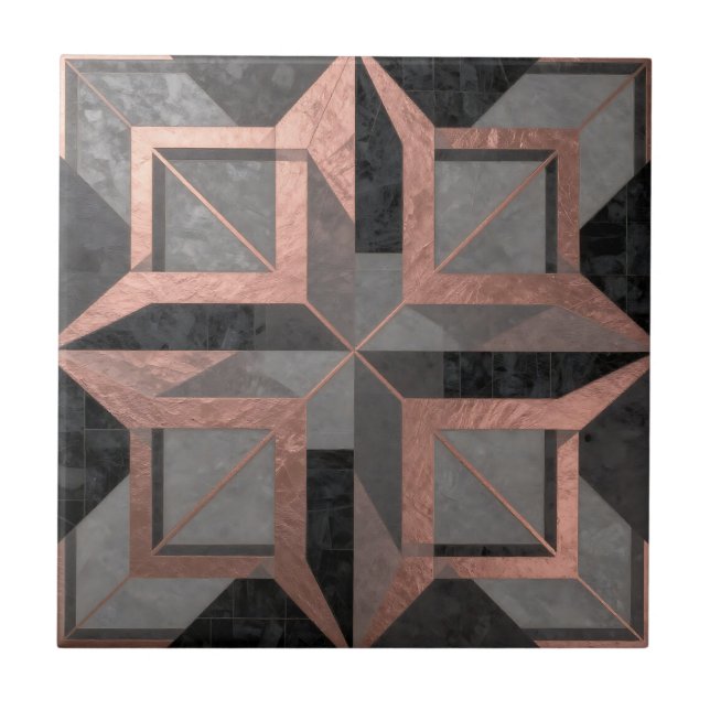 Rose Gold Black Geometric Marble Tile (Front)