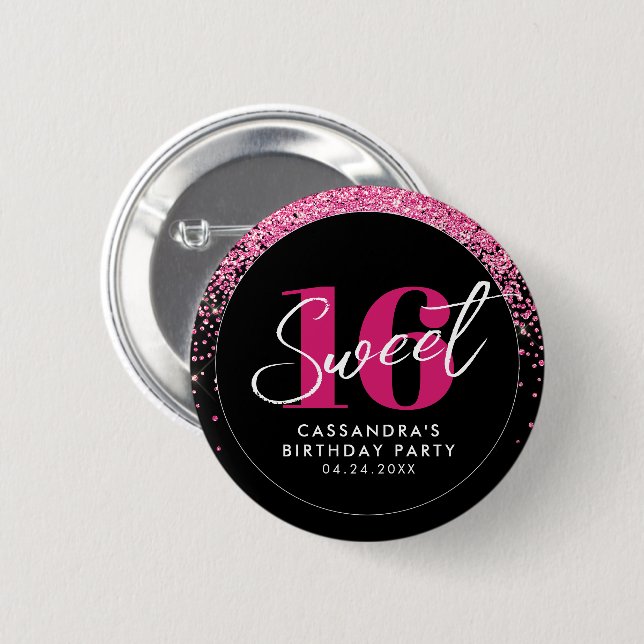 Rose Gold & Black Glam Sweet Sixteen Birthday 6 Cm Round Badge (Front & Back)