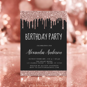 Rose Gold Black Glitter Any Age Birthday Invitation