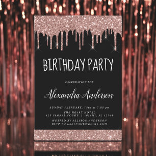 Rose Gold Black Glitter Any Age Birthday Invitation