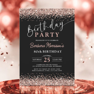 Rose Gold Black Glitter Any Age Birthday Invitation
