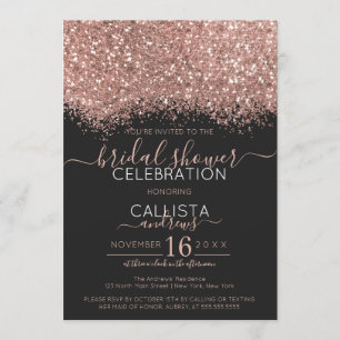 Rose Gold Black Glitter Confetti Bridal Shower Invitation