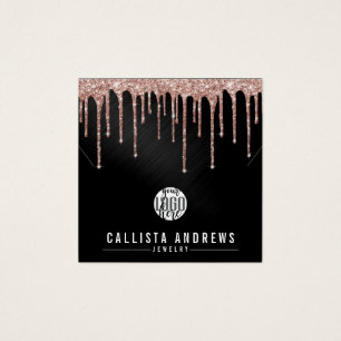 Rose Gold Black Glitter Drip Logo Necklace Display