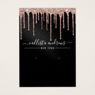 Rose Gold Black Glitter Drips Earring Display Card