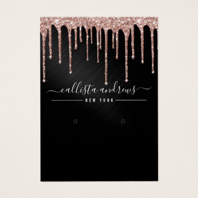Rose Gold Black Glitter Drips Earring Display Card (Front)