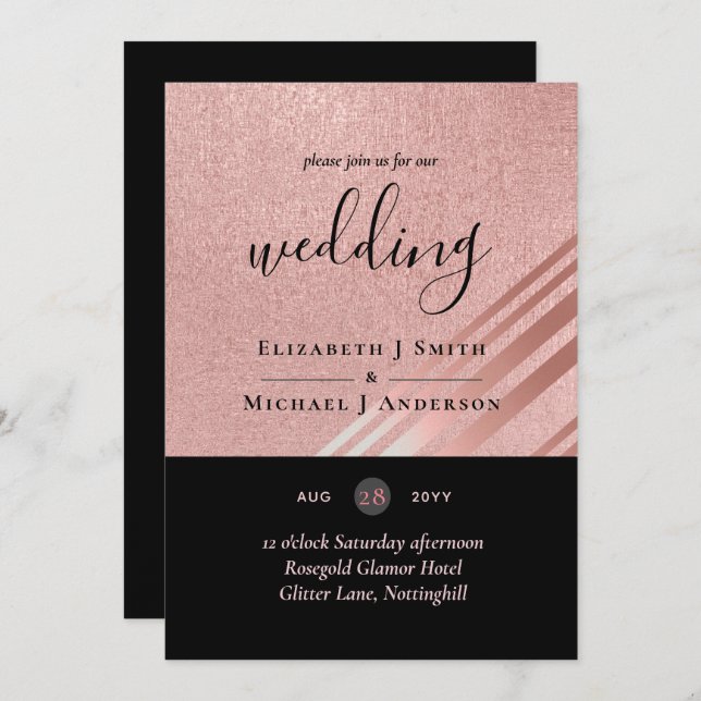 Rose Gold Black Glitter Foil Look WEDDING (Front/Back)