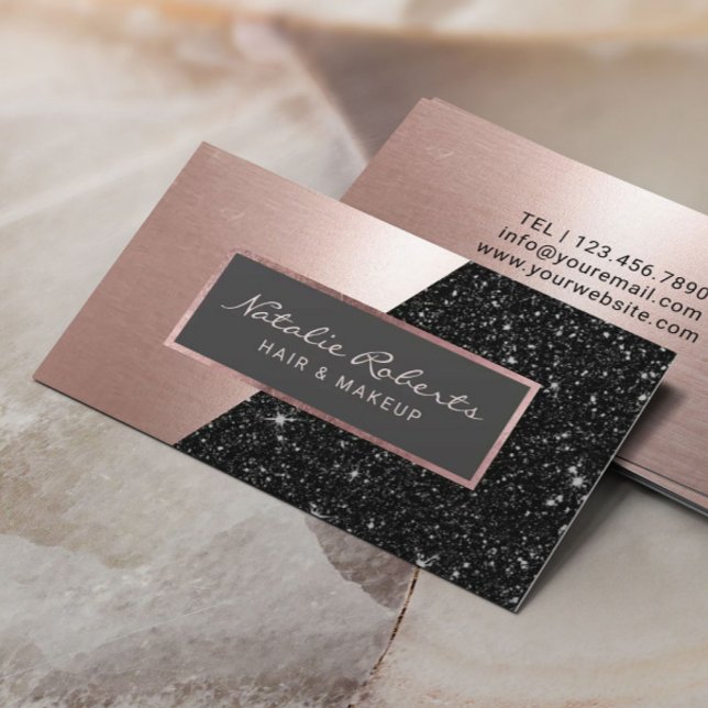 Rose Gold Black Glitter Modern Beauty Salon Spa Business Card (Creator Uploaded)