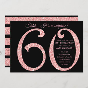 Rose Gold Black Glitter Surprise 60th Birthday Invitation