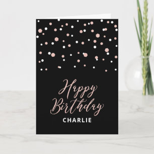 Rose Gold & Black Happy Birthday Name Greeting Car Card