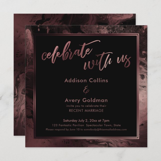Rose Gold & Black Marble Celebrate with Us Invitation (Front/Back)