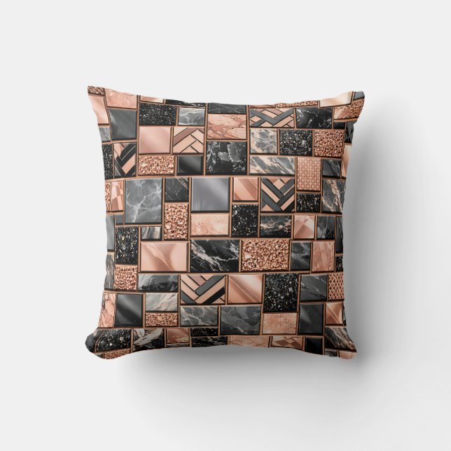 Rose Gold Black Marble Mosaic Cushion (Front)