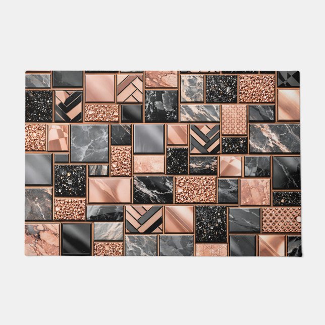Rose Gold Black Marble Mosaic Doormat (Front)