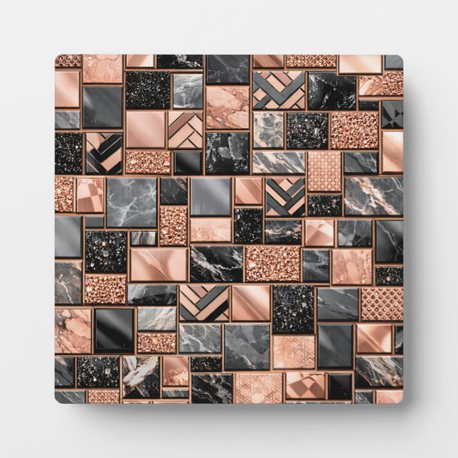 Rose Gold Black Marble Mosaic Plaque (Front)