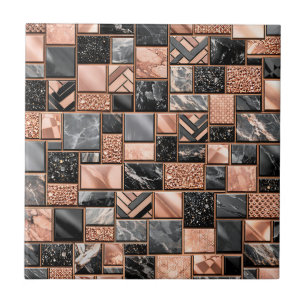 Rose Gold Black Marble Mosaic Tile