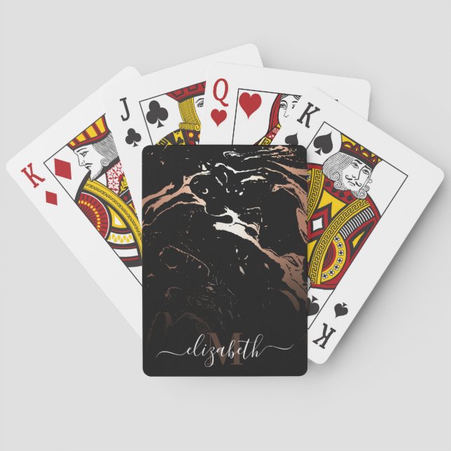 Rose Gold Black Marble Playing Cards (Back)