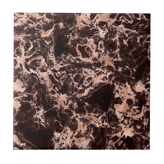 Rose Gold Black Marble Trendy Modern Chic Stylish Tile (Front)