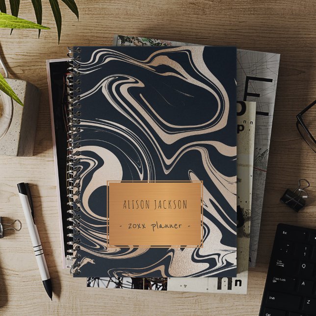 Rose gold black marble with copper label school planner (Creator Uploaded)
