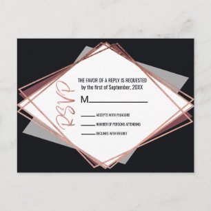Rose Gold Black Mauve Grey Geometric Wedding RSVP Invitation Postcard