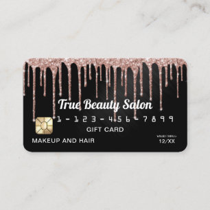 Rose Gold Black Metallic Glitter Drips Gift Credit Business Card