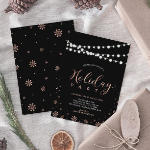 Rose Gold & Black   Modern Chic Holiday Party Invitation