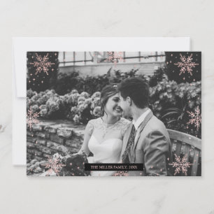 Rose Gold & Black Modern Photo Christmas Card