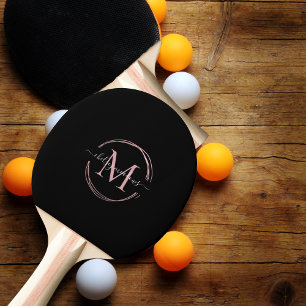 Rose Gold Black Monogram Calligraphy Script Name Ping Pong Paddle