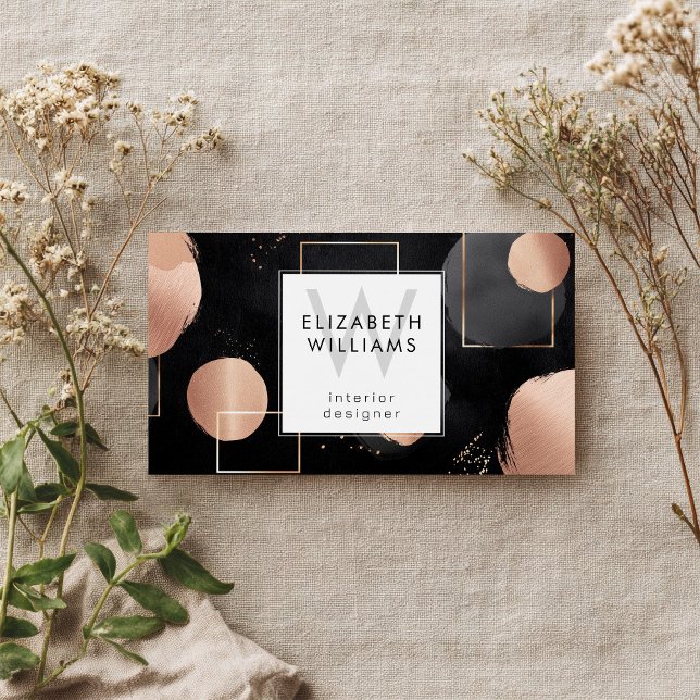 Rose Gold Black Monogram Modern Business Cards (Creator Uploaded)