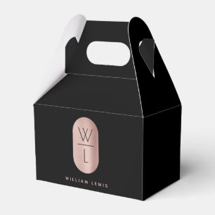 Rose Gold & Black Monogram Modern Minimalist Favour Box