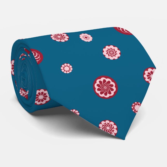 Rose Gold Black Polka Dot Circles Geometric Floral Tie (Rolled)