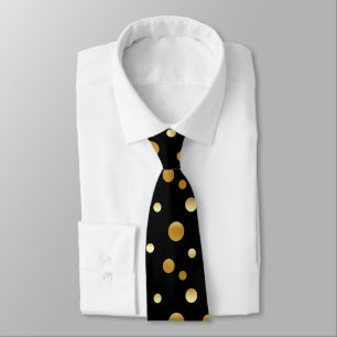 Rose Gold Black Polka Dot Circles Geometric Floral Tie