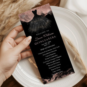 Rose Gold & Black Quinceañera Order of Events Programme
