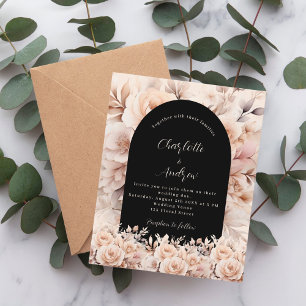 Rose gold black roses arch wedding invitation