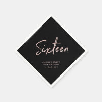 Rose gold Black Sixteen Sweet 16th Birthday Party