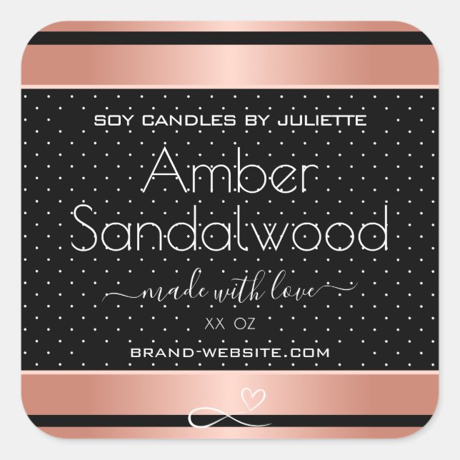 Rose Gold Black Soy Wax Candles Packaging Labels (Front)