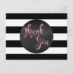 Rose Gold Black Striped Thank You wedding Postcard