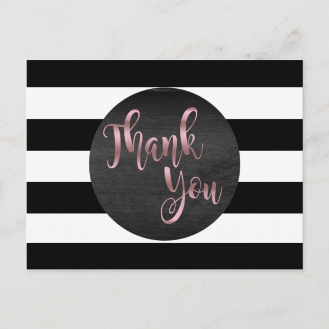 Rose Gold Black Striped Thank You wedding Postcard (Front)