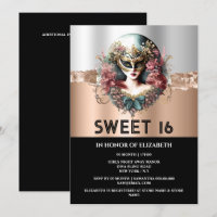 Rose gold black sweet 16 girls masquerade mask