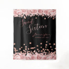 Rose Gold Black Sweet 16 Glitter Confetti Floral