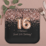 Rose Gold Black Sweet 16th Birthday Party Paper Plate<br><div class="desc">Rose gold sweet black 16th birthday party paper plates to decorate the birthday party tables.</div>