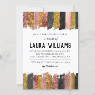 Rose Gold & Black Tape Birthday Invitation