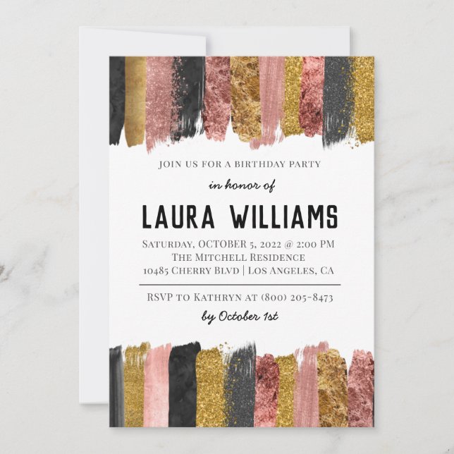 Rose Gold & Black Tape Birthday Invitation (Front)