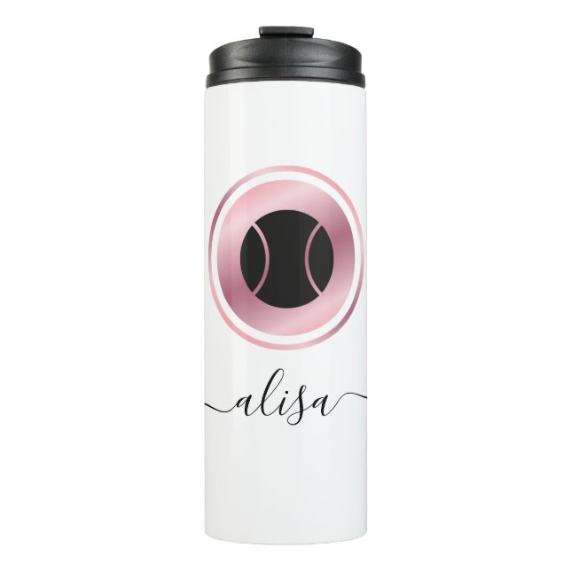 Rose Gold Black Tennis Ball Elegant Player Coach   Thermal Tumbler (Front)