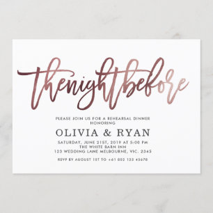 Rose gold black the night before invitation