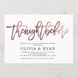 Rose gold black the night before invitation