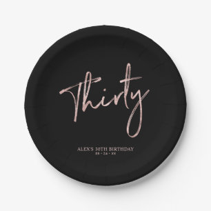 Rose Gold & Black Thirty 30th birthday Party Paper Plate