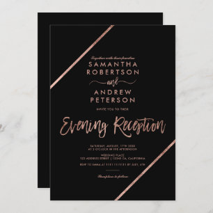 Rose gold black typography evening wedding invitation