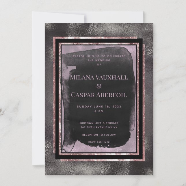 Rose Gold & Black Watercolor Gallery Wedding Party Invitation (Front)