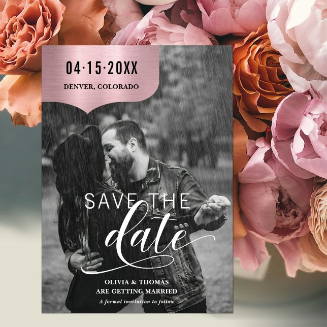 Rose Gold Black White Photo Script Wedding  Save The Date (Creator Uploaded)