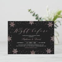 Rose Gold Black Winter Snow Rehearsal Dinner Party