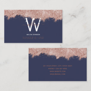 Rose Gold Blue Glitter Makeup Artist Hair Salon Business Card